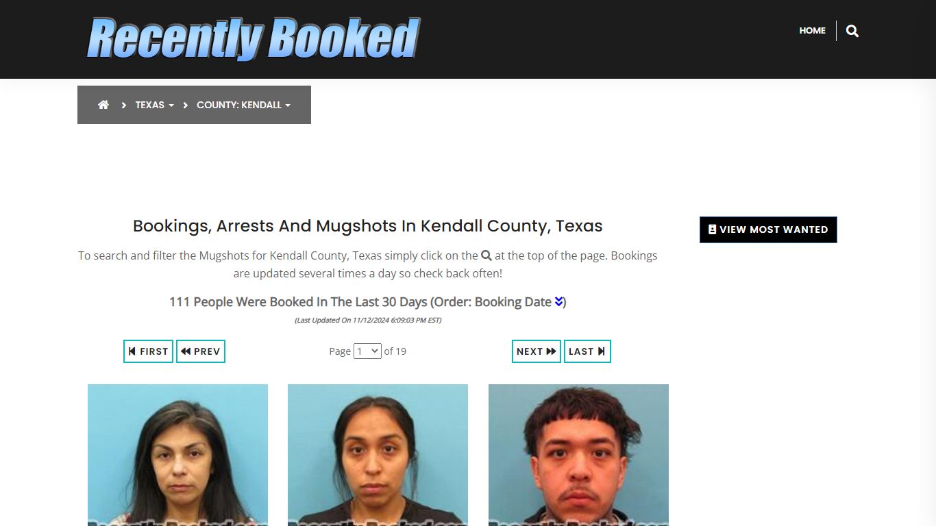 Bookings, Arrests and Mugshots in Kendall County, Texas - Recently Booked